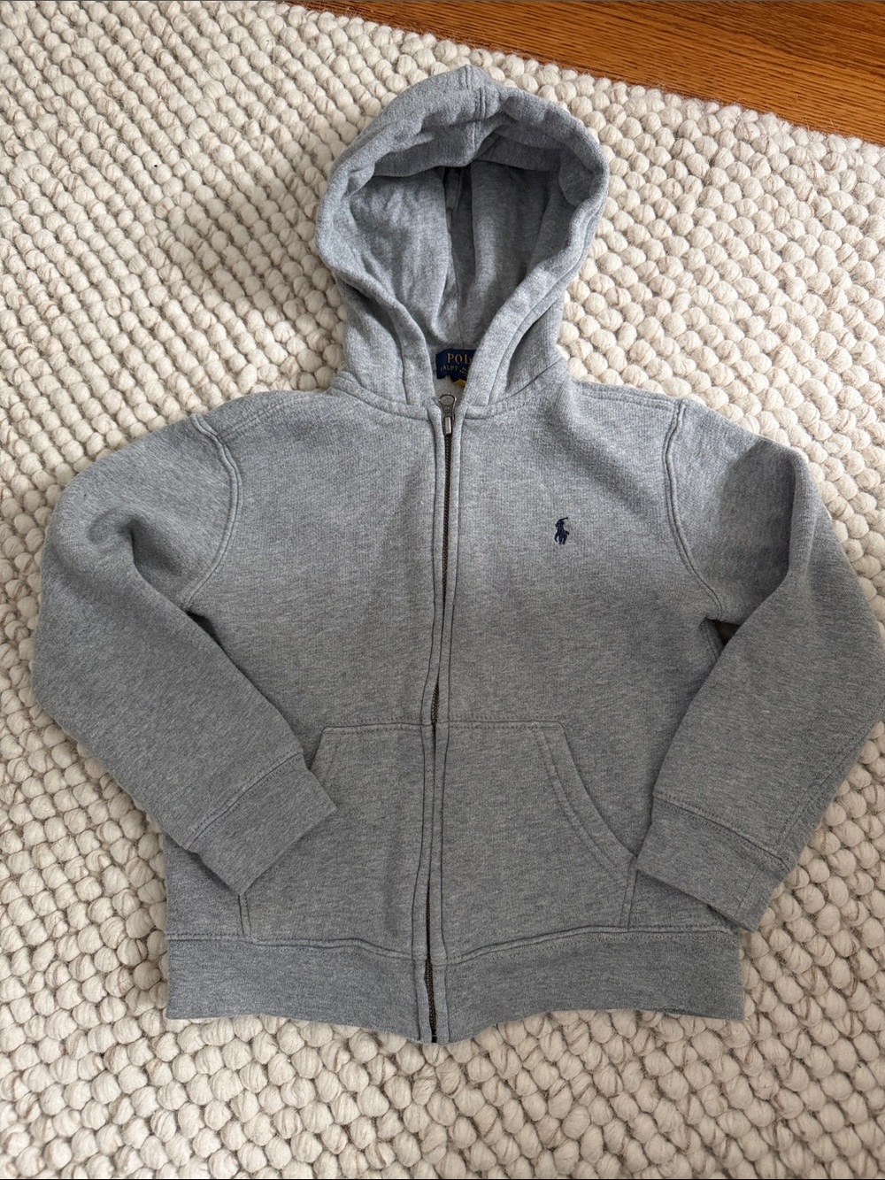 Polo by Ralph Lauren Kids Light Gray Full-Zip Hoodie with Navy Pony
